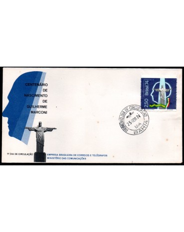 Fdc044/1974 Centenário de nascimento de Guilherme Marconi 35.833 - Carimbo BA, alguns pontos de oxidação