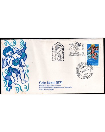 Fdc059/1974 Natal 35.846 - 3 carimbos CBC e 1º dia - Salvador - BA