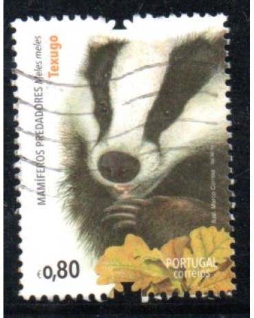2016 Portugal - Mamíferos Predadores "Texugo" 36.629 Carimbado