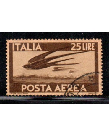 Itália 1947 Aéreo 25 Liras 36.916 Carimbado