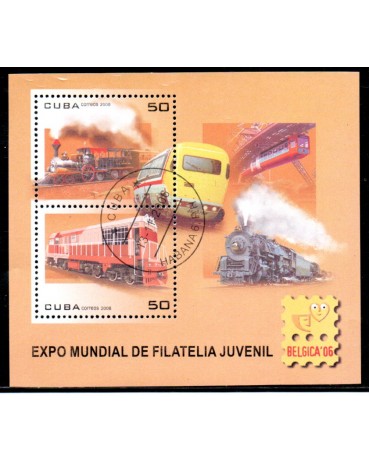 Locomotivas Cuba 2006 Expo Mundial de Filatelia Juvenil - Bélgica,06  -  37.100 Carimbado sem uso