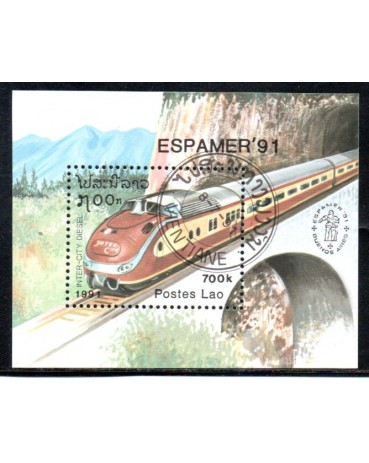 Locomotivas Laos 1991 - 37.140 Carimbo CTO
