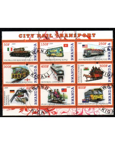 Locomotivas Ruanda 2009 Conjunto com 9 selos 37.164 Carimbo CTO
