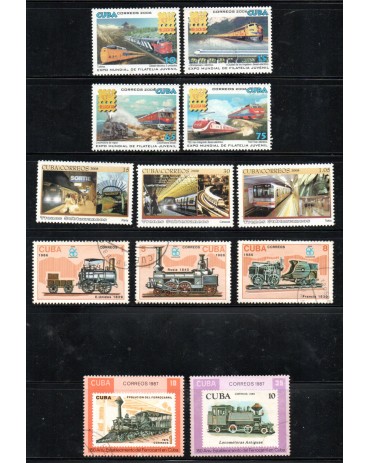 Locomotivas Cuba - Conjunto de 12 selos mint e carimbados 37.184