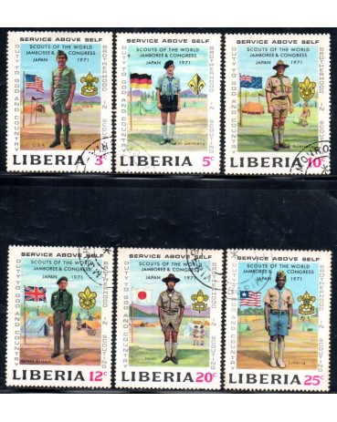 Escotismo Libéria 1971 Conjunto com 6 selos do Jamboree no Japão 37.245 Carimbado