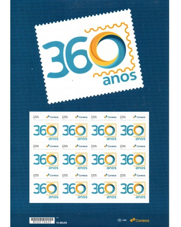 Selo Institucional SI-0002 Folha com 12 selos, 360 anos dos Correios 37.741