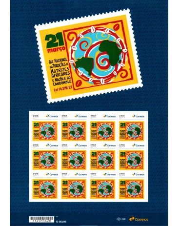 Selo Institucional SI-0006 Folha com 12 selos dia Nacional das Tradições de Matrizes Africanas e Nacionais do Camdomblé37.745