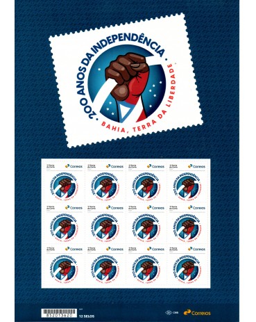 Selo Institucional SI-0008 Folha com 12 selos 200 anos da Independência da Bahia 37.746