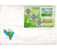 Cuba Brasiliana 83 Envelope FDC com bloco 37.764 manhas escuras