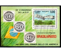 Cuba Brasiliana 83 Bloco 37.781 Novo com marcas escuras no verso