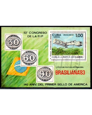 Cuba Brasiliana 83 Bloco 37.781 Novo com marcas escuras no verso