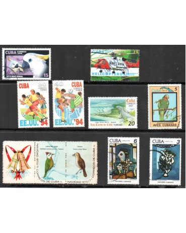Cuba Lote com 10 selos variados, caimbados, novos e mint 37.795