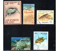 Lote com 5 selos Tartarugas carimbados, mint e novos 37.818