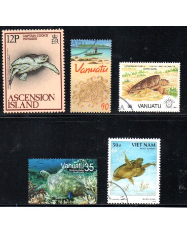Lote com 5 selos Tartarugas carimbados, mint e novos 37.818