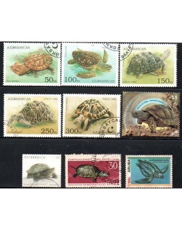 Lote com 9 selos tartarugas 37.819 Novos e Carimbados 