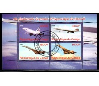 Aviação República do Congo, bloco com 4 selos carimbo CTO 37.835