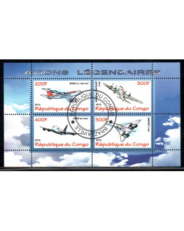 Aviação República do Congo,Bloco com 4 selos carimbo CTO 37.836
