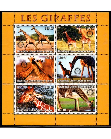 Girafas Bloco 2003 Rep. Democ. do Congo 37.840 Novo com gomes, alguns pontos de oxidação