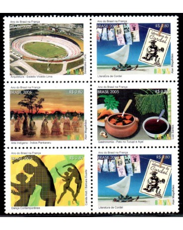 C2613/8 Sextilha Ano do Brasil na França. mint  ATENÇÃO:TEM UM SELO REPETIDO 37.853