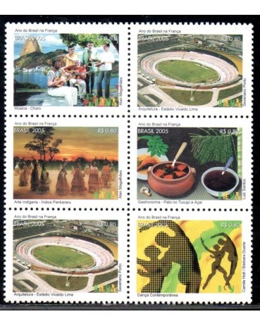 C2613/8 Sextilha Ano do Brasil na França. mint ATENÇÃO:TEM UM SELO REPETIDO 37.854