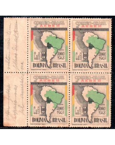 1943 A047 Visita do Presidente da Bolívia, Enrique Penãranda Del Castillo 37.877 Novo com abas na esquerda e inscrições a lapis, pontos de oxidação