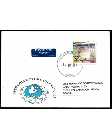 Envelope Circulado com selo Personalizado Básico.12ª Semana Nacional de Museus Caxias do Sul - RS e, 14/012014 - 37.907