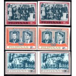 Filipinas 1968 Família Kennedy, 3 selos com picotes e 3 selos sem picotes 37.968 Mint