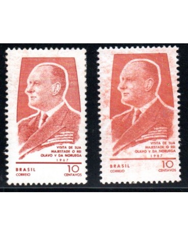 1967 C578 Visita do Rei da Noruega Olavo V, (1903-1991) 2650 Borrão na esquerda tinta marron na aba a esquerda.