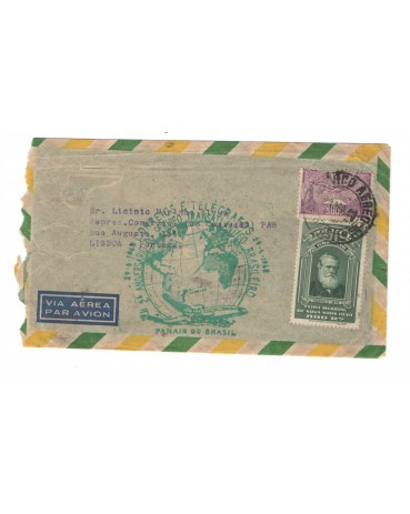 ENVELOPE CIRCULADO VÔO TRANSATLÂNTICO DA PANAIR, 30.04,46, CARIMBO DE LISBOA - PORTUGAL, REMETENTE   ( P A N A I R DO BRASIL RJ) FC 05556