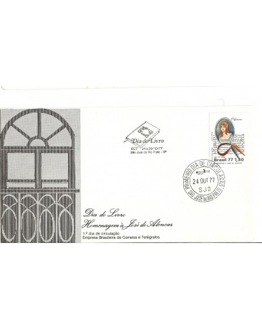 FDC 136/1977 DIA DO LIVRO - JOSÉ DE ALENCAR CARIMBOS SJCSP/BA 6773