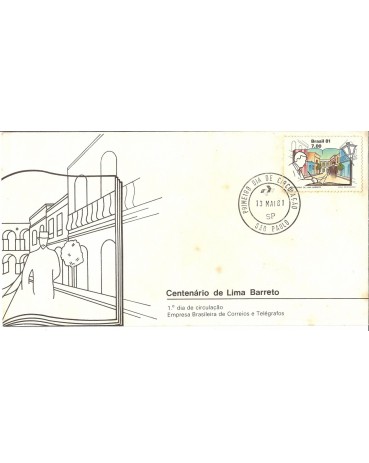 FDC219/81 100 ANOS DE LIMA BARRETO - CONTÉM ALGUNS PONTOS DE FERRUGEM FC06798
