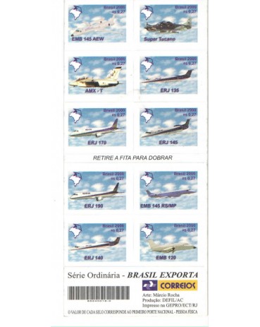 CD25 CADERNETA  BRASIL EXPORTA - AVIÕES COM 10 SELOS - MINT 6335