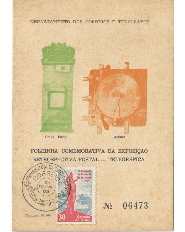 1965 Folhinha Oficial FO-16 Exposição Retrospectiva Postal - Telegráfica (31.3.1965) 9163 carimbos de SP e RJ